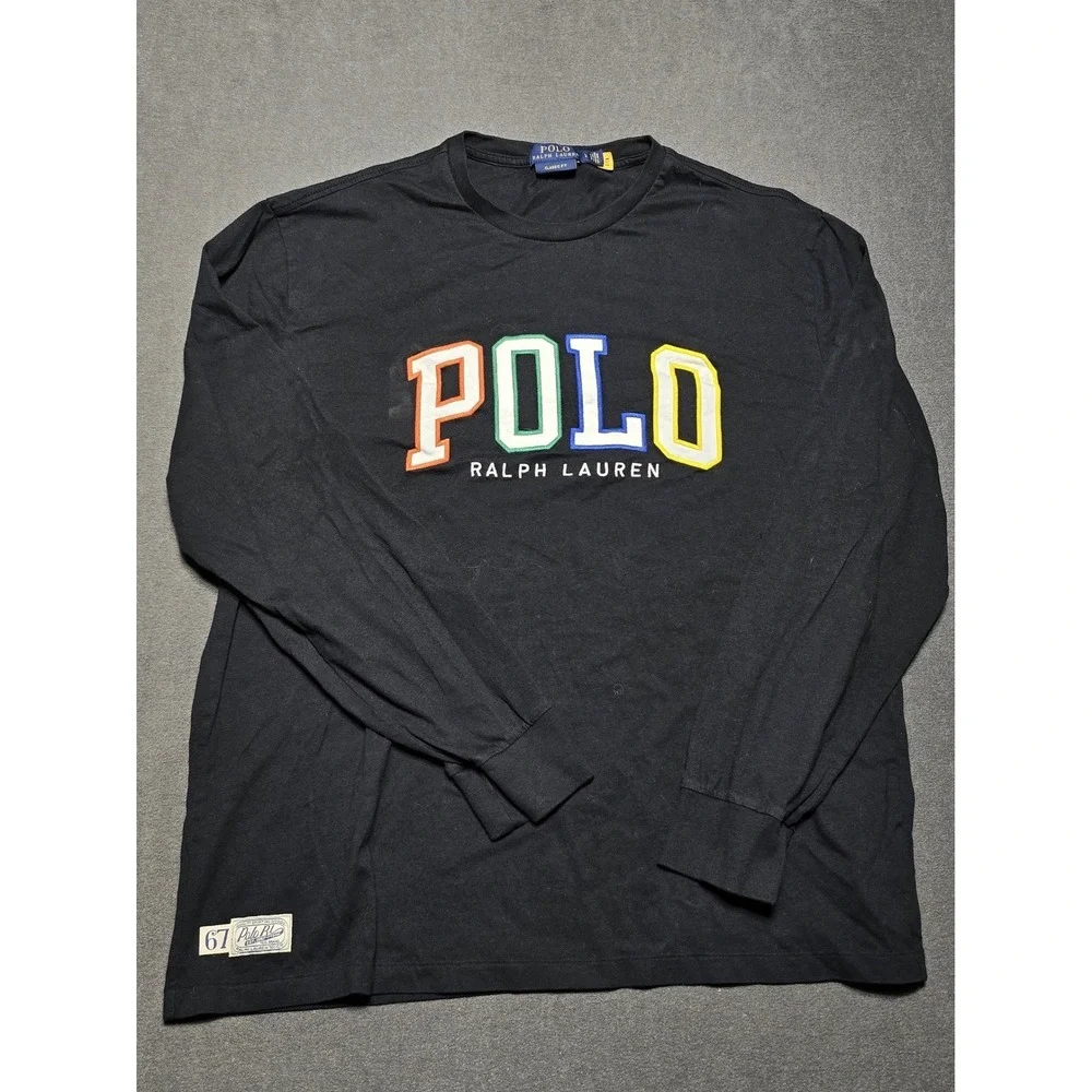Polo Ralph Lauren Mens‎ Long Sleeve T-Shirt Multicolor Logo Classic Fit Spellout